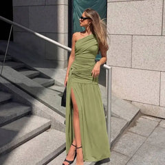 One Shoulder Draped Maxi Dress
