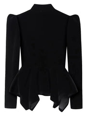 Velvet Peplum Jacket with Cutout Neckline and Puffed Sleeves