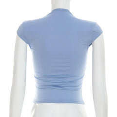 Cutout Mock Neck Button Top