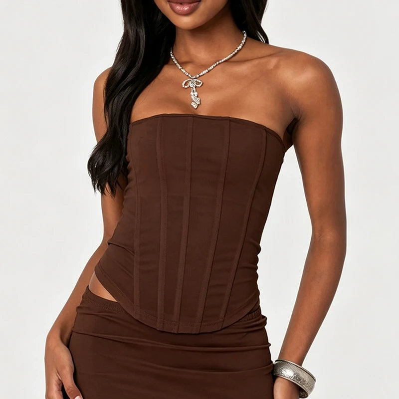 Brown corset boning strapless tube top