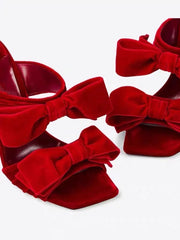 Pink Velvet Bow Stiletto Mules