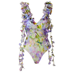 Ruffle Trim Floral Print Swimwear Set