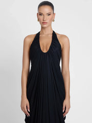 Black Sleeveless Deep V-Neck Drape Gown