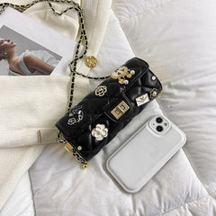 Quilted Embellished Barrel Bag