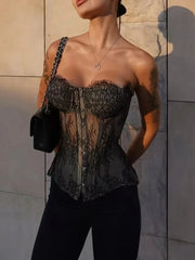 Black Lace Tie Up Corset Top