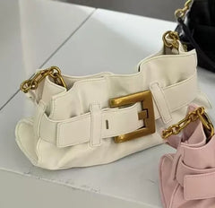 Ruched Microfiber Baguette Shoulder Bag – Black, Ivory & Blush Pink
