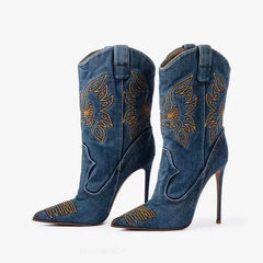 Embroidered Pointed Stiletto Cowboy Boots