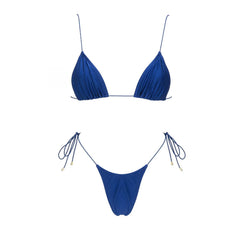Blue Twisted Bandeau Bikini and Chiffon Cover up Set