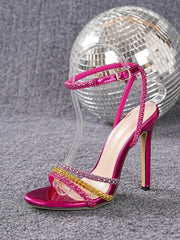 Rhinestone Ankle Strap Stiletto Heel Sandals
