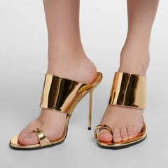 Metallic Toe Ring Stiletto Mules