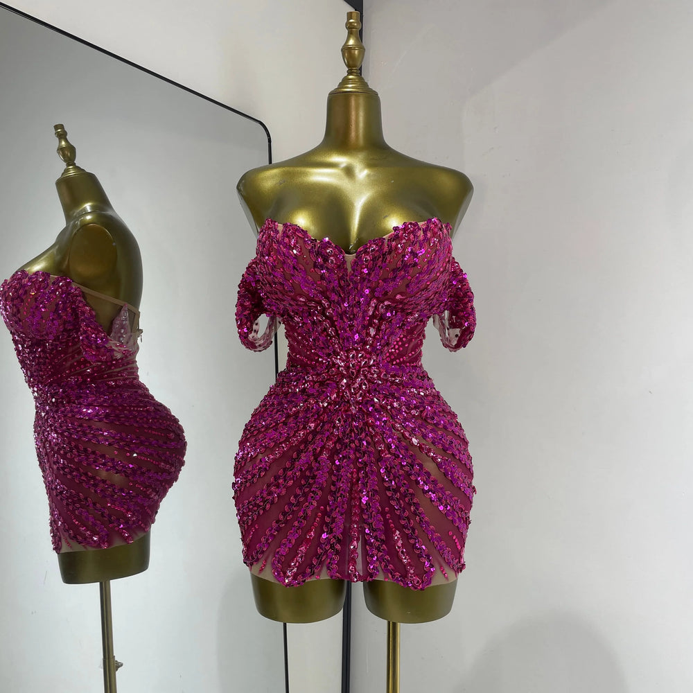 Sequin off-shoulder mini dress front view