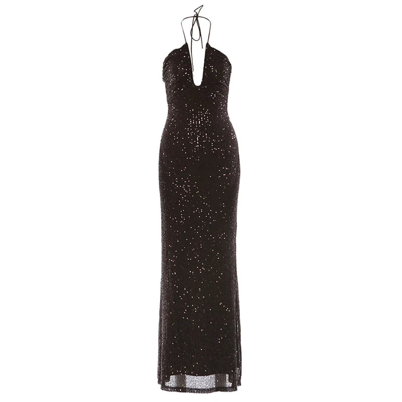 Black sequin dress on a white background