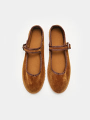 Velvet Buckle Strap Flats