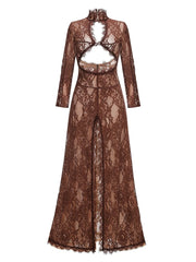 Lace Mock Neck Cutout Long Sleeve Maxi Dress