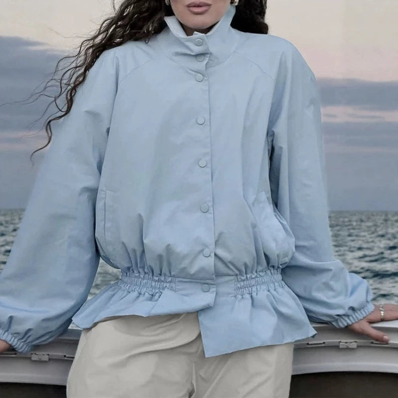 Stand Collar Ruffled Waist Jacket