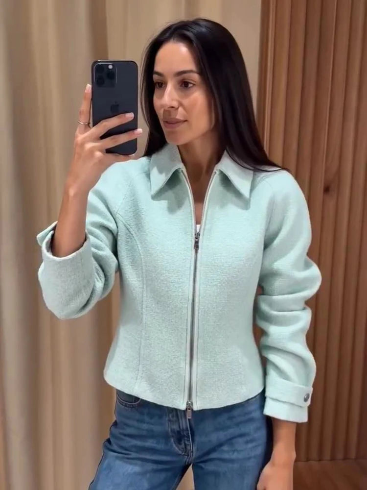Tweed Zip-Front Cropped Jacket