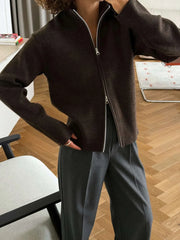 Zip Front Stand Collar Knit Jacket