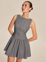 Grey Buttoned Flare Mini Dress