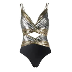 Metallic One-Shoulder Ruffled Bodysuit and Pleated Maxi Skirt Set