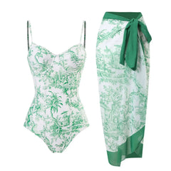 Bustier One-Piece Swimsuit and Wrap Skirt Set