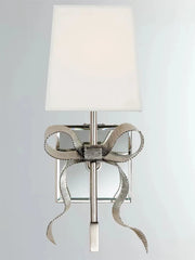 Modern retro bow-shaped LED wall lamp in White and silver gray finish with a fabric shade. Golden Atelier 4