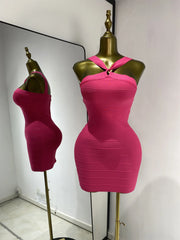 Solid Halter Strap Bandage Mini Dress