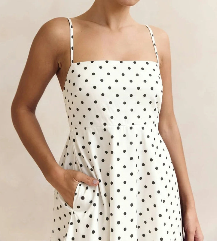 Polka Dot Smocked Maxi Dress with Pockets Golden Atelier Polka Dot Smocked Maxi Dress with Pockets Golden Atelier