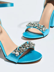 Crystal Embellished Square Heel Ankle Strap Sandals