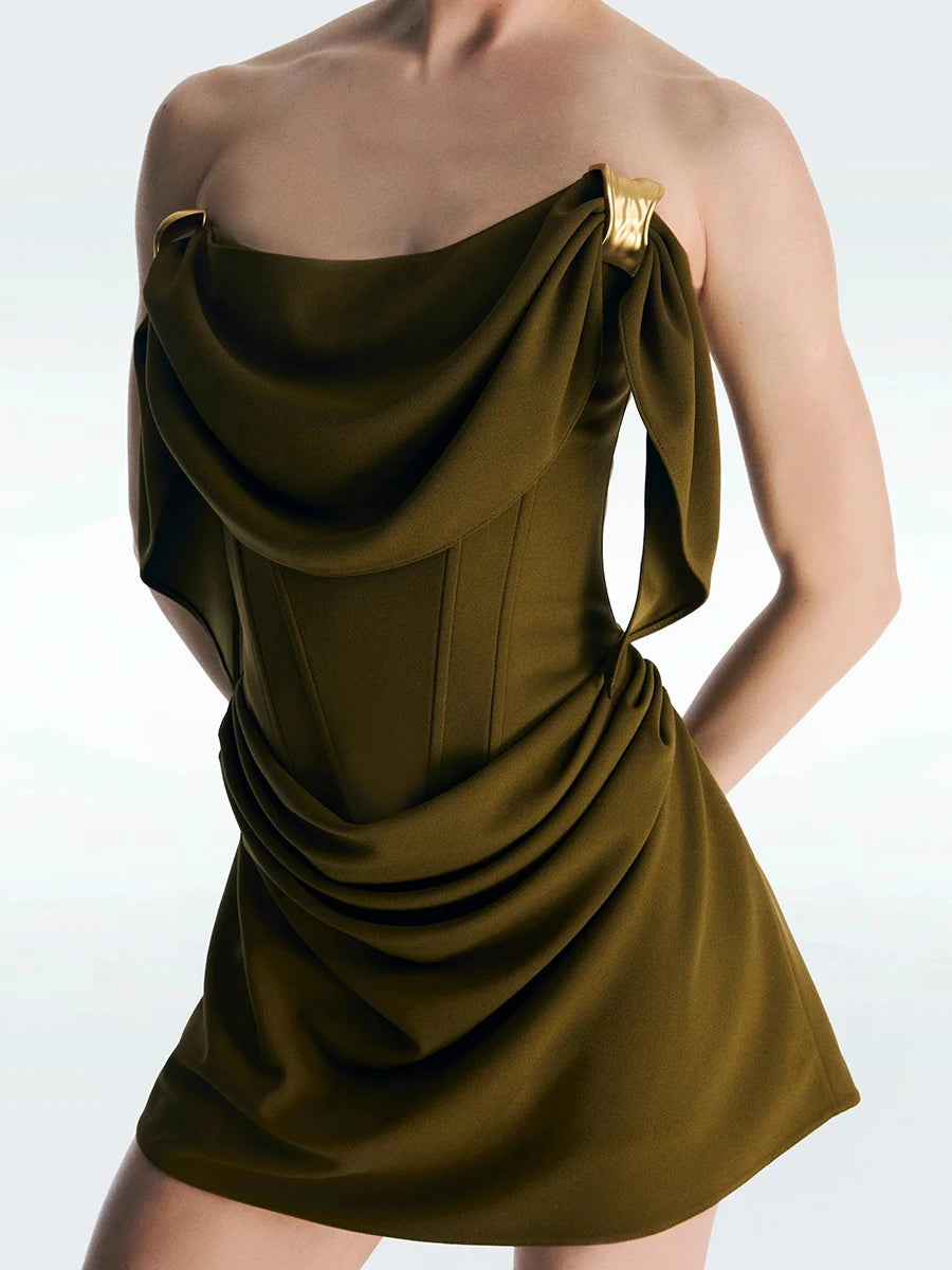 Olive green draped mini dress