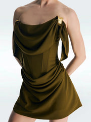 Olive green draped mini dress