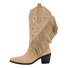 Fringe Star Embellished Pointed Toe Boots