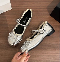 Round Toe Ballet Flats with Buckle Strap
