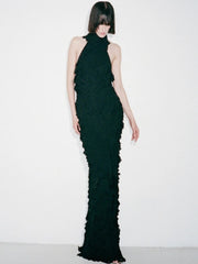 Black halter neck fringe dress studio