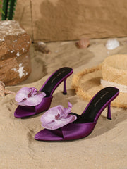 Orchid Embellished Satin Heels