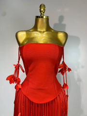 Strapless Tassel Trim Bodycon Mini Dress