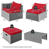 8PCS Patio Rattan Furniture Set Storage Waterproof Cover Red Cushion
