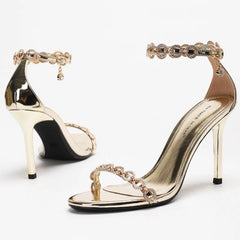 Crystal Chain Ankle Strap Stiletto Heels