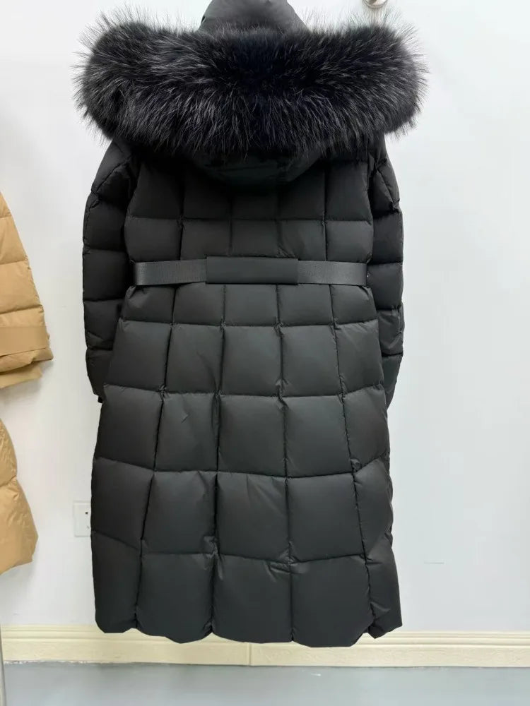Black puffer coat with fur hood- back