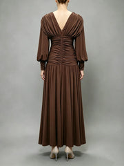 Brown Draped Sequin Star Embellished Maxi Dress