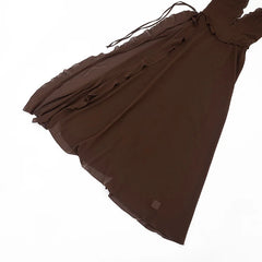 Brown Deep Neck High Split Maxi Dress
