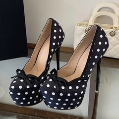 Polka Dot Bow Platform High Heel Pumps