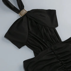 Metal Buckle Cutout Halter Neck Maxi Dress