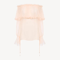 Ruffle Off-Shoulder Long Puff Sleeve Top