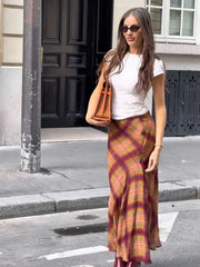 Irregular Hem Plaid Maxi Skirt