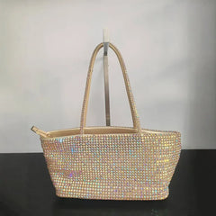 Crystal-Embellished Tote Bag with Chain Straps