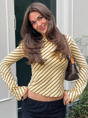 Striped flare sleeve boat neck crop top