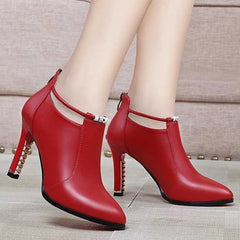 Pointed Toe Thin Heels Zip Pu Leather Ankle Boots. Golden Atelier 1