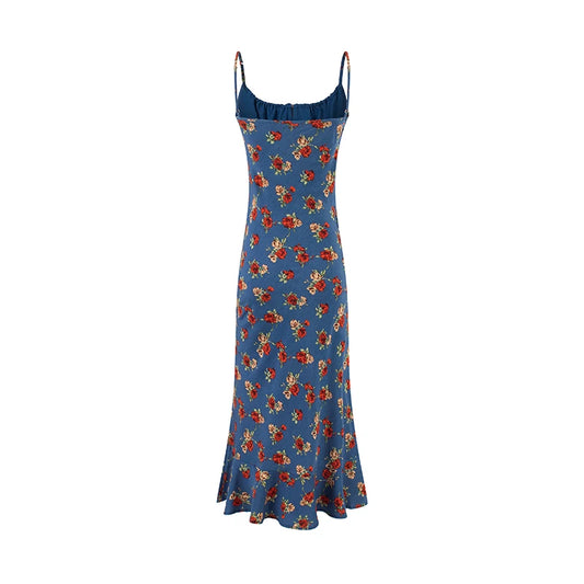 Shirred square neck midi dress with tie front detail, back view
