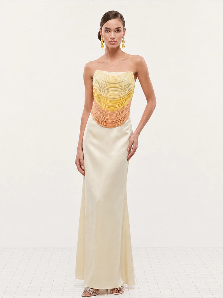 Ombre strapless bodice and ivory column skirt two-piece set