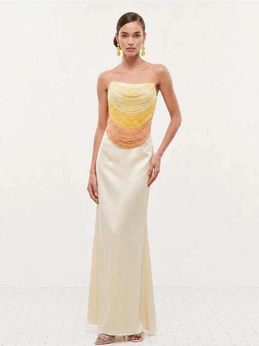 Ombre strapless bodice and ivory column skirt two-piece set